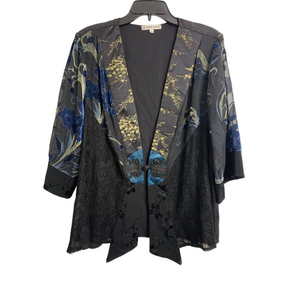 Spencer Alexis Silk Blend Crochet Kimono Style Top Size 1X Sheer - Picture 1 of 8